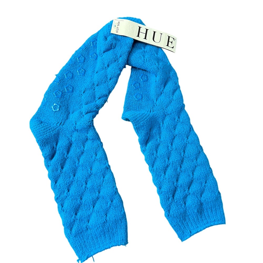 HUE Bright Blue‎ Cable Knit Gripper Socks Cozy Comfort Warm Winter Fall